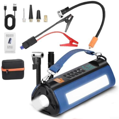 Gastagrav per 6000mAh, avviatore di emergenza per auto con portatile, compressore d'aria, pompa di gonfiaggio pneumatici 30L/Min, manometro digitale, power bank USB per veicoli da 12 V (10000 mah)