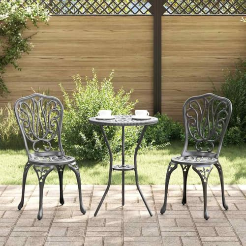 LoogCape Bistro-set för trädgård, 3-delar, svart, aluminium, väderbeständig, för terrass, balkong, lounge, matgrupp med kudde, vikbar, utdragbar, utrymmesbesparande, modern, hållbar, för utomhus och