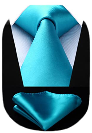 HISDERN Aqua Ties for Men Solid Necktie and Handkerchief Set Wedding Party Classic Tie