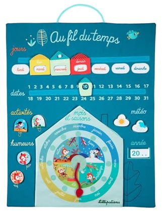 LILLIPUTIENS - Calendrier Au Fil du Temps - Panneau d’activités en Tissu pour Enfants - Apprentissage Jours, Mois et Saisons - Stimule la motricité, l’Imagination et la réflexion - Dès 4 Ans - 83071
