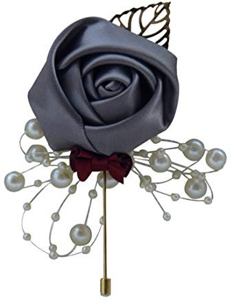 Cheerlife Damen Ansteckblume Handgefertigt Rosen Blume mit Perlen Brosche Hochzeit Party Boutonniere Reversnadel der Männer für Anzug Grau