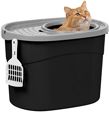 Iris Ohyama Arenero Gato Cubierto con Pala, hasta 7kg, Negro/Gris, Caixa de areia para Gatos, Caja, para Gatos Grandes y pequeños, Cerrado, Cagadero, WC, Libre de BPA, Cat Litter Box, TECL-20