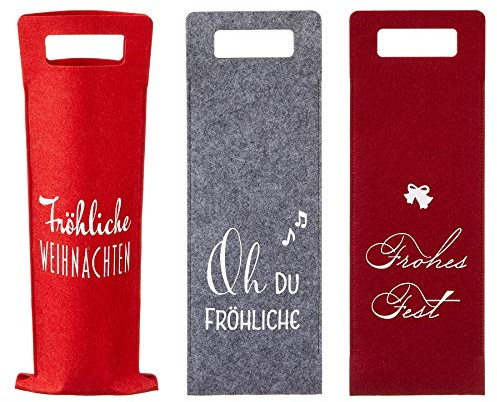 Flaschentaschen aus Filz für Weihnachten 41 x 14,5 cm - Weihnachtstüten - Filztaschen für Wein - Geschenktaschen Weihnachten Größe 6 Stück