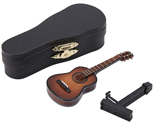Leinggg Miniatur Gitarre Modell Miniatur-Holz Gitarre Modell mit Ständer und Display Etui, Mini Musik Schmuck, Handwerk, Home Dekoration, Büro, Festival, Geschenk