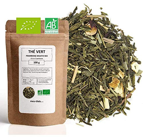 Thé Vert bio Citron Framboise - 100g (40 tasses) - Thé en vrac 100% agriculture biologique - Mes-Thés