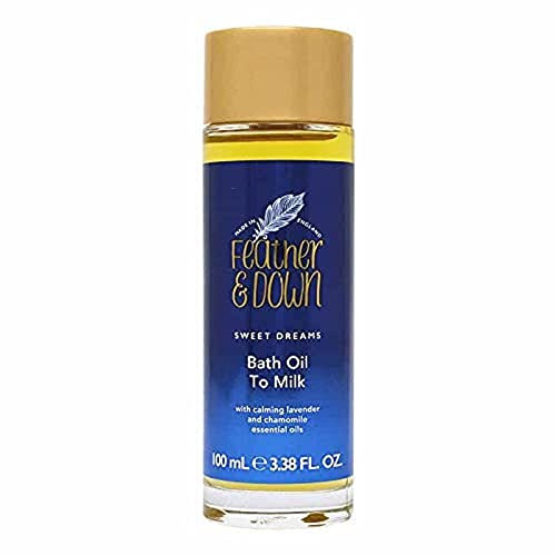 Feather & Down Sweet Dreams Bath Oil to Milk (100ml) - an Infusion of Lavender and Chamomile Essential Oils to Encourage a restful Night's Sleep. Vegan Friendly & Cruelty Free.