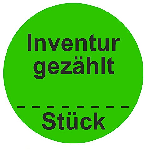 Inventuretiketten, Inventuraufkleber Inventur gezählt Stück - Durchmesser 50 mm - 1000 Stück (Leuchtgrün)
