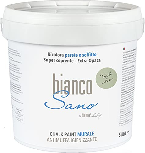 Chalk Paint ANTIMUFFA IGIENIZZANTE specifica per PARETI biancoSano Verde Salvia - Ricolora e sanifica il tuo ambiente (5 Litri)