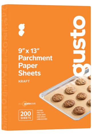GUSTO [9 x 13 Inch - 200 Count] Pre-Cut Parchment Paper Baking Sheets, Non-Stick, Unbleached, Parchment Paper Sheets for Baking & Cooking - Kraft (Formerly Comfy Package)