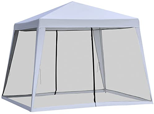 Outsunny Gartenpavillon Pavillon Festzelt Partyzelt wetterfest Zelt mit Moskitonetz Metall + Polyester Grau 3 x 3 m