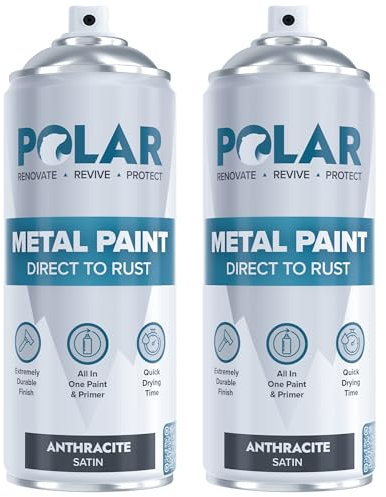Polar Direct to Rust Satin Anthracite Metal Spray Paint - 2 x 400ml - Perfect for Metal, Wood, Furniture, Rust - Outdoor & Indoor Surfaces - Easy to Apply - 3 in 1 Primer, Undercoat & Topcoat