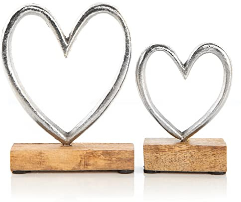 Logbuch-Verlag 2 Herzen Metall Holz Herzfigur Weihnachten Geschenk Weihnachtsfigur 11-15 cm Geschenkset