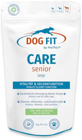 DOG FIT by PreThis® Care Senior für ältere Hunde I Für Vitalität, Energie & Wohlbefinden I Gelenke, Stoffwechsel, Immunsystem | Hyaluron, Kollagen, MSM, Vitamine ohne Zusätze I Large ab 25 kg