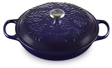 Le Creuset Olive Branch Collection Enameled Cast Iron Signature Braiser, 3.5 qt., Indigo with Embossed Lid