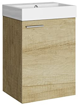 Baikal Conjunto De Mueble De Baño 45cm. Incluye Mueble con Lavabo. Melamina 16mm. Mueble MONTADO. Lavabo Encastrado. Sin Espejo 1 Puerta Tirador Horizontal Nature
