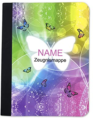 Maus-Design Zeugnismappe personalisiert Schmetterling mit Name | Klarsichthüllen A4+, Urkundenmappe, Dokumentenmappe
