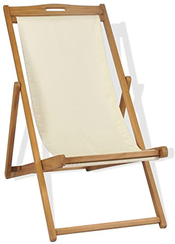 Chusui Liegestuhl, Gartenliege, Liegestuhl, Sonneninsel Outdoor, Sonnenstuhl, Gartenmöbel, Bäderliege, Relaxliege, Terrasse, Teak 56×105×96 cm Creme
