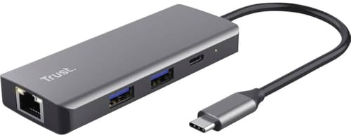 Trust Dalyx Adaptador USB C Multipuerto 6 en 1, Hub USB-C con 4K HDMI, 2X USB-C, 2X USB 3.1, 5 Gbps, Gigabit Ethernet, Estación de Acoplamiento para Ordenador, Portátil, Macbook Pro/Air