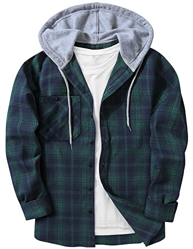 SwissWell Flanella Camicia Uomo Manica Lunga Giacca a Quadri Camicia da Boscaiolo Cotone Casual Button Down Jacket petto Vestibilità Regular Fit (1478-Verde&Marine 2XL)