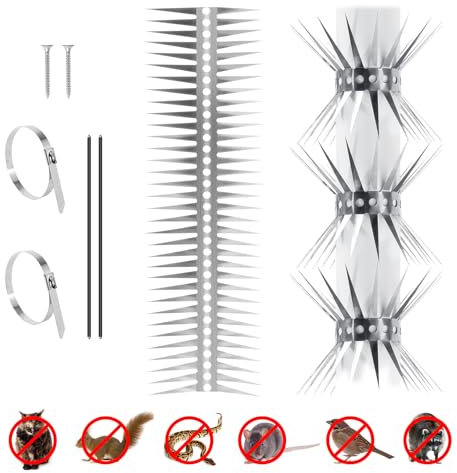ZKKZOO Pinchos de acero inoxidable para vallas para palomas, mapaches, serpientes, espigas disuasorias para exteriores (20 pulgadas)