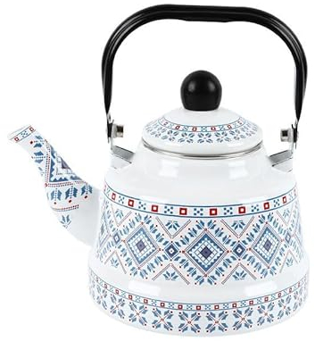 OCAZI Retro teekanne aus Verdickter Emaille, Emaille-Topf Mit Holzgriff, Birnenförmiger Topf Wasserkocher Emaillierter Alter Glockentopf, Emaille-kaffeekanne Gas-induktionsherd Universell 1.7L/57oz 6