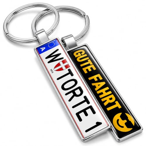 SONZE Persönlicher Kennzeichen-Schlüsselanhänger beidseitig individuell bedruckt mit Wunschmotiv - österreichisches Nummernschild Autoschlüssel-Anhänger mit Name Foto Logo Bild personalisiert