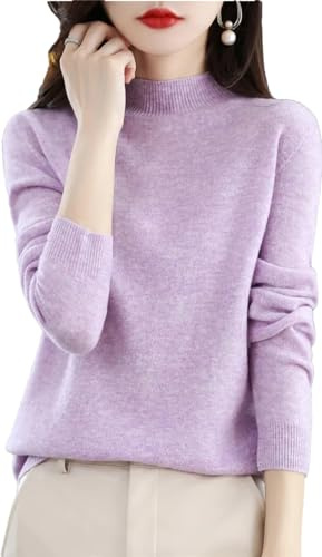 Suéter De Punto De Cachemira De Lana Merino para Mujer Jersey De Manga Larga con Cuello Alto Light Purple XL