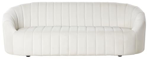 Beliani 3-Sitzer Sofa Samt weiß gesteppt oval Muschelform niedrige Rückenlehne Malung