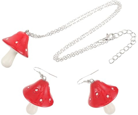 SAFIGLE Roten Pilz Ohrringe Set：Pilz-Schrauben-Ohrringe Kreatives Schmuckset Mit Halskette FüR Frauen Perfekt FüR Weihnachten Valentinstag Und Festliche AnläSse Cute Mushroom Hoops Earrings