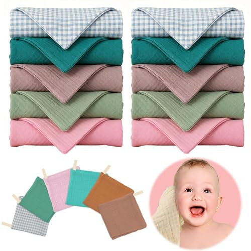 Aohcae 10 panni in mussola per bambini, 23 x 23 cm, per il viso e il telo da bagno, 100% cotone, morbidi e traspiranti, per neonati, ragazzi e ragazze
