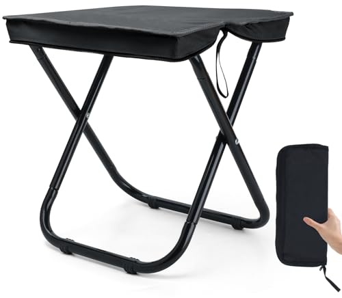 Outplea Sgabello da campeggio pieghevole grande, altezza 40 cm, sgabello da campeggio pieghevole per adulti, sedile da pesca leggero e portatile, nero