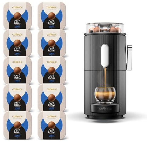 CAFE ROYAL SWITZERLAND PROFESSIONAL Machine à Café CoffeeB Globe Noir 1.3L avec 90 Coffee Balls Lungo - 100% Compostables