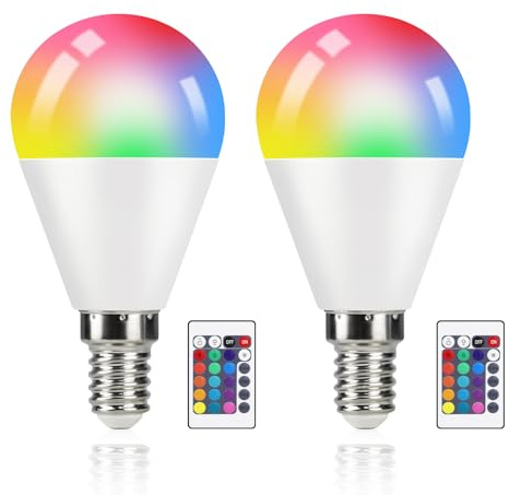 muyuua Lámparas LED RGB Regulables Bombilla: E14 Bombilla Blanco Cálido 4W 3000K con Mando a Distancia Cambio de Color Colorido para Fiesta Bar KTV - 16 Colores 4 Modos Dinámicos (Pack de 2)