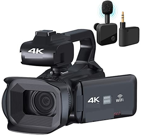 AUBEST Videocamera Videocamera professionale Full 4K Zoom 18X 4quot;Touch Screen 64MP Videocamera Time Lapse Digital Recorder Streaming Webcam(128G SD Card,With Microphone)