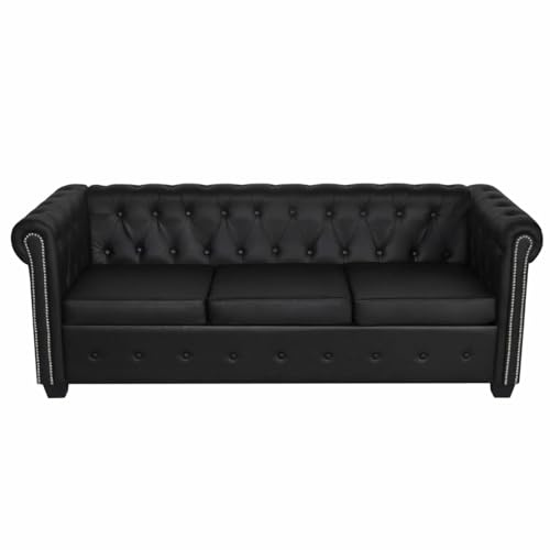 Homgoday 3-sits soffa Chesterfield svart 3-sitsig soffa, elegant och snygg vardagsrumssoffa med knappar och dubbar och eleganta böjda armstöd