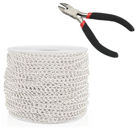 10m Basteln Gliederkette Edelstahl,Edelstahl Gliederkette Meterware Schmuck | Gliederketten zum Basteln mit Schmuckzange, Gliederkette Basteln Silber für DIY Halskette Basteln Schmuck Herstellung