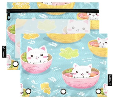 Mnsruu Lot de 2 trousses à crayons avec fermeture éclair et fenêtre transparente pour ranger les fournitures scolaires et de bureau Motif chat dans un bol, multicolore, Taille unique, Trousse de