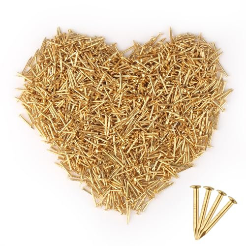 Unghie dorate a testa tonda, 1500 pezzi, piccole unghie dorate, 1 x 10 mm, in ottone, testa rotonda, piccole unghie in legno per lavori fai da te, fissaggio di mobili (dorati)