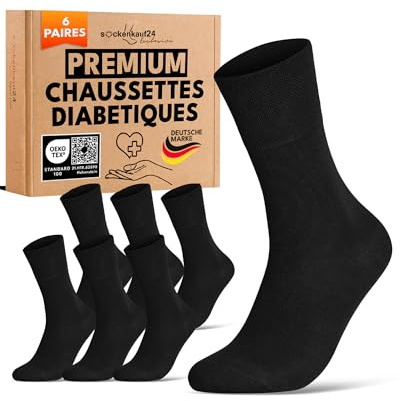 sockenkauf24 Calze Diabetici Donna 35-38 Nero 97% Cotone 6 Paia senza Elastico senza Cucitura