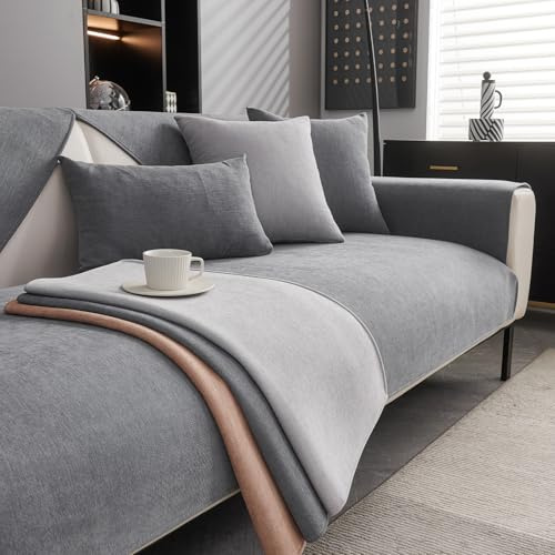CJJZFO Sofa Überzug rutschfest Chenille Sofabezug, Grau, 70x180cm | Hund Katze Sofaüberwurf Maschinenwäsche Sofaschoner Weich Vintage Couch Cover für 1 2 3 4 Sitzer U-Form L-Form Ecksofa