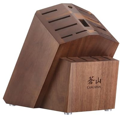 Cangshan Bloque de cuchillos vacío, organizador de 16 ranuras, parte superior en ángulo (madera de acacia)