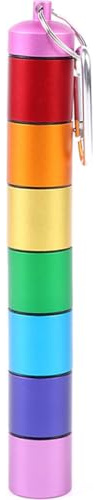 Pillenturm - Pillenbox - Pillenbox - Medikamentenbox - Pillenturm - Aluminium - Pillendose - 7 Fächer - Drehbar - Inkl. Karabiner – Mehrfarbig – Urlaub – CHPN