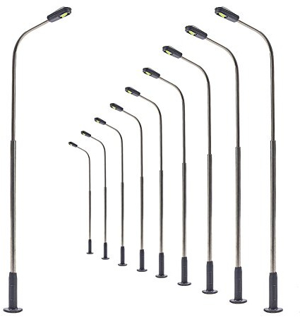 Evemodel 10 Stück Modell Lampe Spur H0 1:87 Peitschenlampen Straßenlampen Flexible Höhe Beleuchtung Modelllandschaftsbau (kalt weiß)