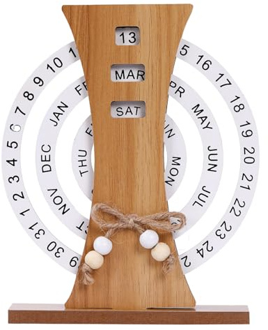 CCAIPU Ewiger Kalender, Hölzerner Tischkalender Ewiger Kalender Manuell Rotierender Hölzerner Ewiger Kalender Tischdekoration für Zuhause Büro (Riesenrad)