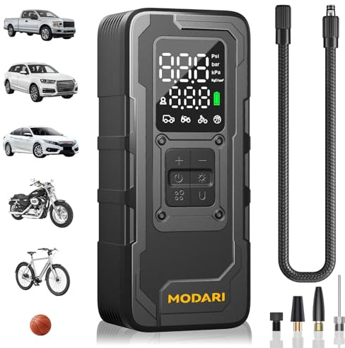 MODARI Tire Inflator Portable Air Compressor - 4X Faster 160 PSI Portable Air Pump for Cars - Cordless Tire Inflators with Gauge - Portable Tire Inflator for Car, Pickup, Bike and More
