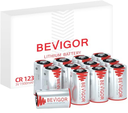 BEVIGOR CR123A Lithium Battery 12 Pack, CR123A Batteries, 1500mAh 3V High Capacity Lithium Battery for Flashlight, Photo flash, Security Device [ Non-Rechargeable ]