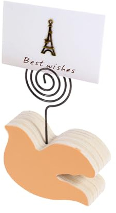 Holz Vogel Memo Halter mit Spiralfuß, Cartoon Design für Schreibtisch | Beige, als Notiz und Fotoklammer Nutzbar, Passend für Bürotablett oder Hochzeit