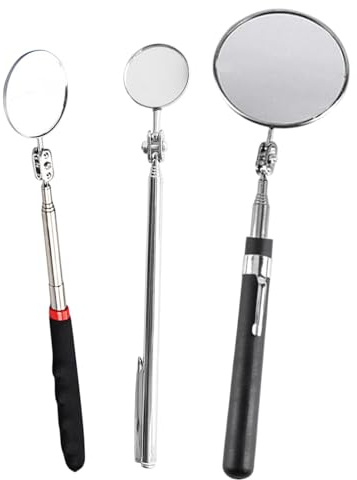 Anwangda 3 Pack Telescoping Inspection Mirror 360° Rotation Extended Handle Round Mirror Inspection Tool, 50/30/85mm Automotive Adjustable Inspection Mirror for Observing Vehicle Details