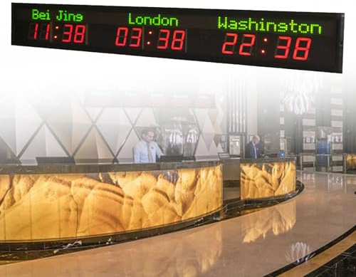 Grande orologio mondiale digitale a LED, orologio digitale a LED a colori con fusi orari multipli, orologio da parete con fuso orario mondiale per 3/4/5/6 città, regolazione della luminosità,3City
