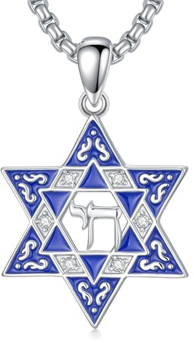 enjoylifecreative Davidstern Halskette 925 Sterling Silber Evil Eye/Kreuz/Lebensbaum/Löwe/Chai Anhänger Kette Jüdischer Stern Schmuck Geschenke für Damen und Herren